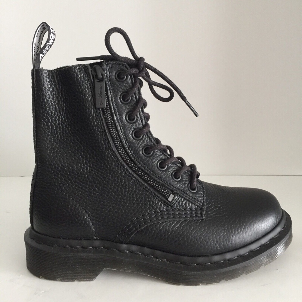 Dr. Doc Martens Women 1460 Pascal Boots Zipper Lace-up Pebbled Leather 5 EUC